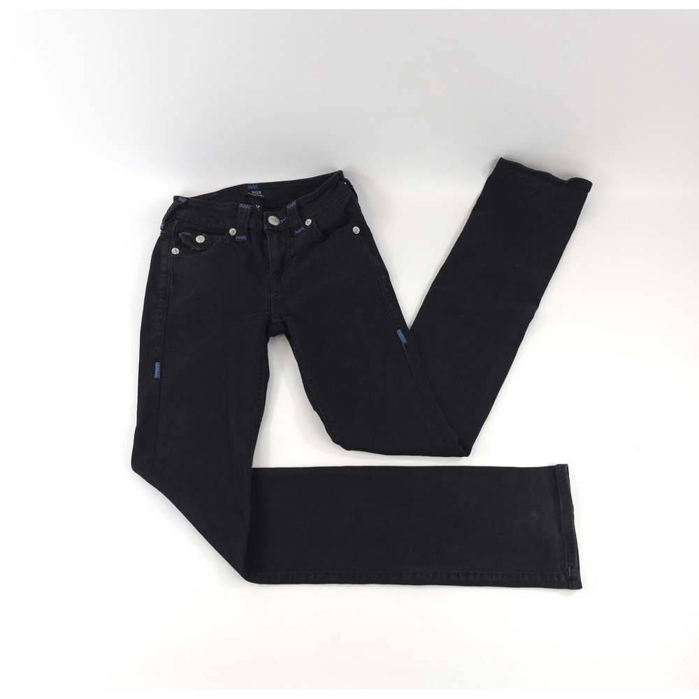 True Religion Billie Big T mid-rise Straight skinny Blue Black Women jeans 24 - Picture 2 of 10